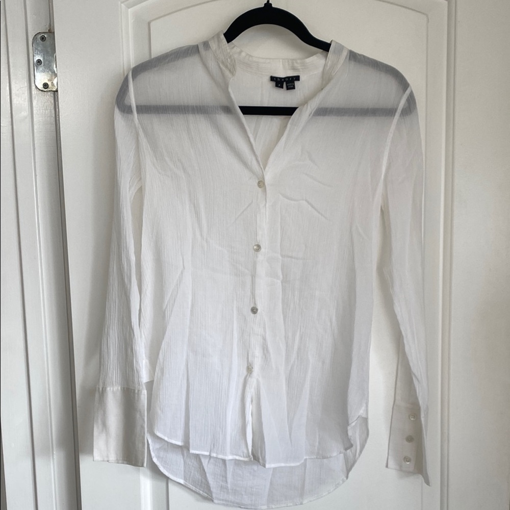 Theory Dylan 100% Cotton Gauze Collarless Button Down Top Shirt Size Petite XS